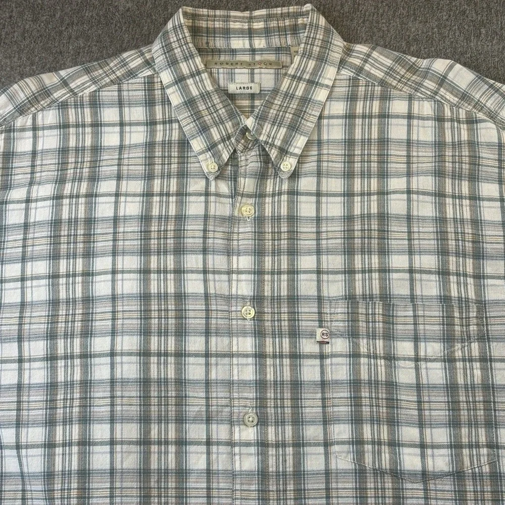 Robert Stock Classic Plaid 100% Cotton‎ Mens Casual Button Shirt Woven  Sz Large